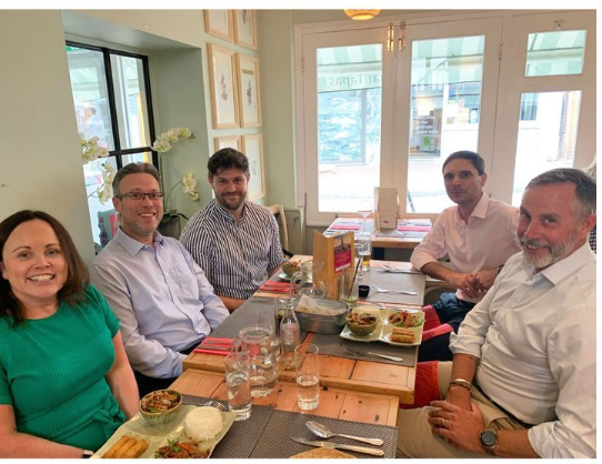 The Guildford team enjoyed a lunch recently at Giggling Squid to welcome their newest member, Mark to the A&F team.